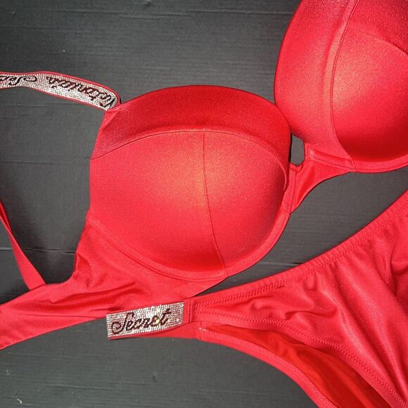 Victoria's Secret 36DD,36DDD BIKINI M,L,XL Brazilian bottom PINK RED SHINE STRAP - Picture 2 of 3